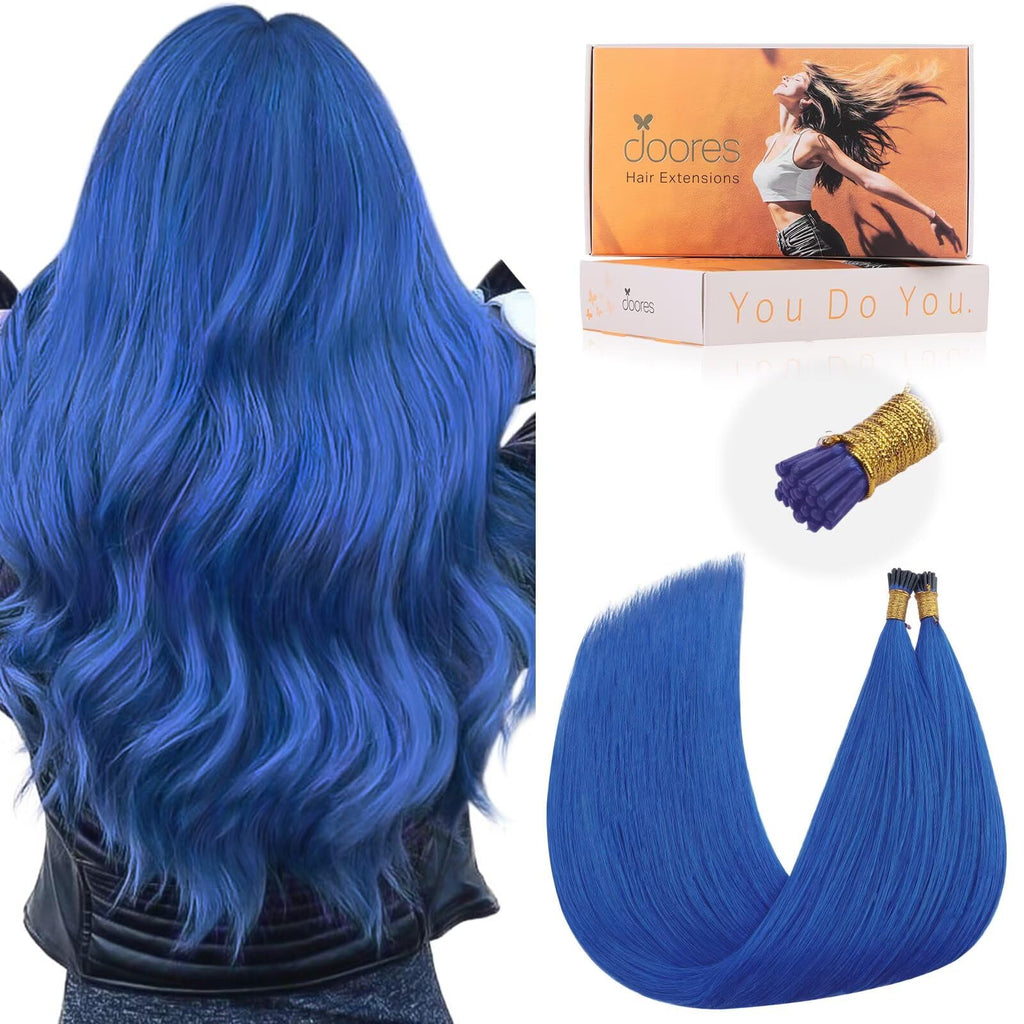 DOORES Blue Hair Extensions, 14 Inch 25g/25s Invisible Soft Micro Link Hair Extensions Silky Virgin