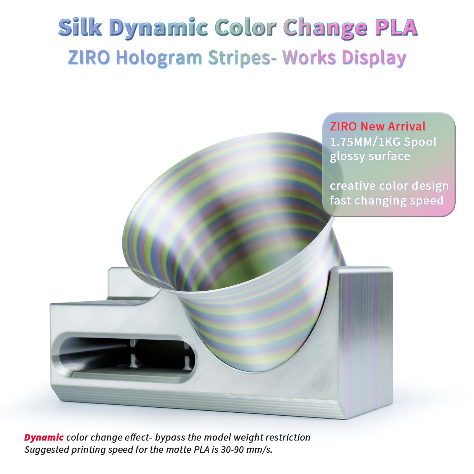 ZIRO Fast Color Change PLA, 1.75mm Color Gradient Filament, Glossy Rainbow PLA Filaments, Fit Most 3D Printer Pen, Shiny Surface 1KG/2.2lbs Spool, Aqua Sky (Silk)