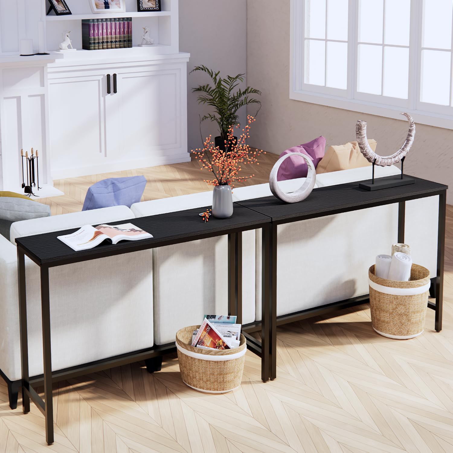 Timberer 39.4” Console Table, Hallway Entrance Table Sofa Table Behind Couch, for Living Room, Entryway, Easy Assembly, Accent Table, Black