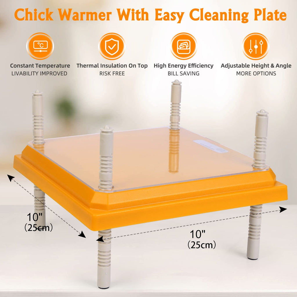Brooder Heater for Chicks: Chick Brooder Heating Plate with Easy- Cleaning Plate Poultry Coop Heater Chicks Warmer 10" x 10" for 15 Chicks Adjustable Height Brooding Heater 15 Watts