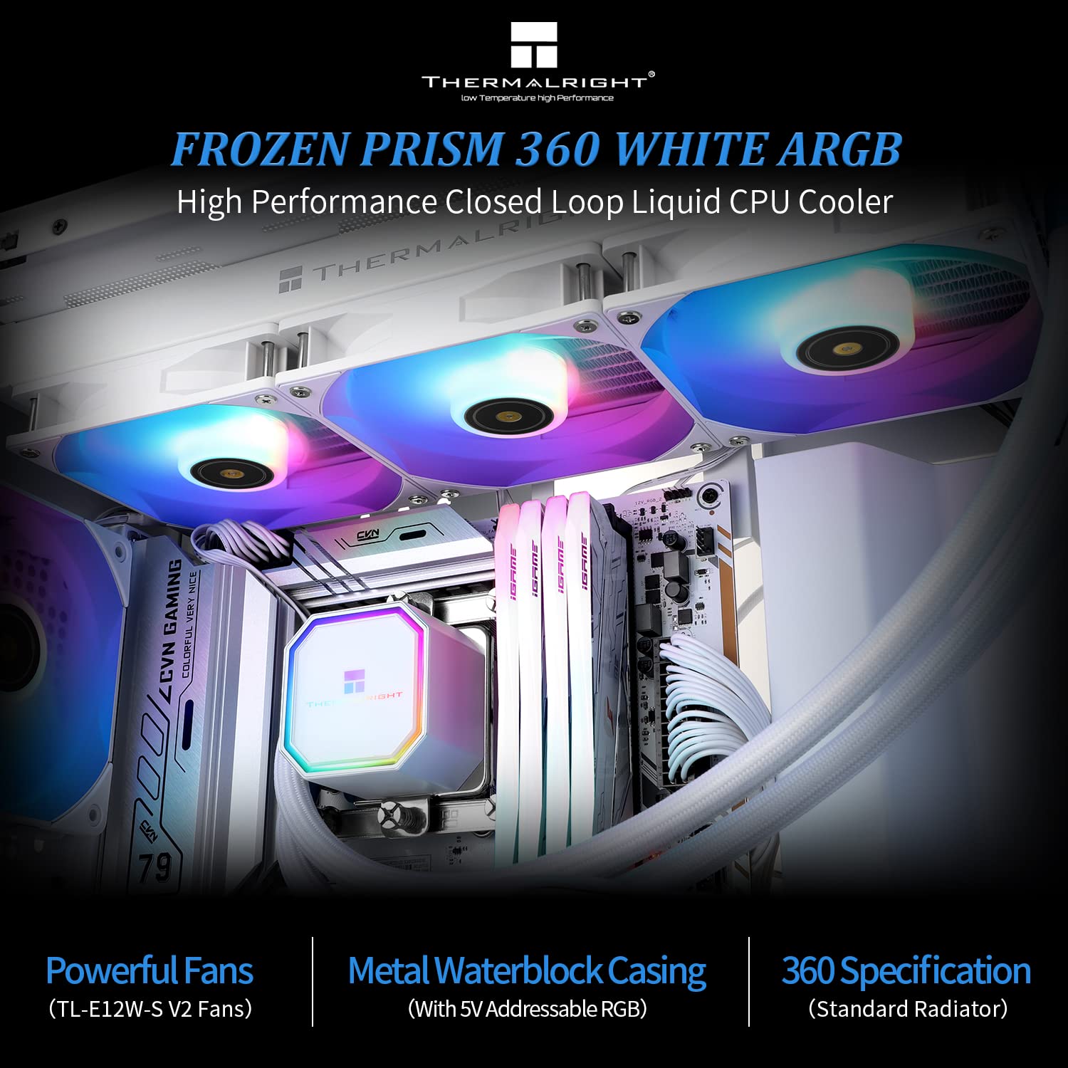 Thermalright Frozen Prism 240 Black CPU Liquid Cooler,Efficient PWM Controlled Pump 3300RPM,TL-E12 Series PWM Fan×2,Water Cooling Computer Parts,for AMD AM4/AM5,Intel LGA1150/1151/1200/1700/1851