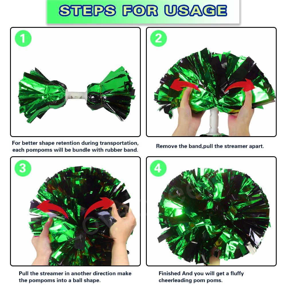 Lovecheer 2PCS/6PCS Metallic Pom Poms Cheerleading with Baton Handle Cheer Pompoms for Kids Adults Team Sports Spirit Party Cheering