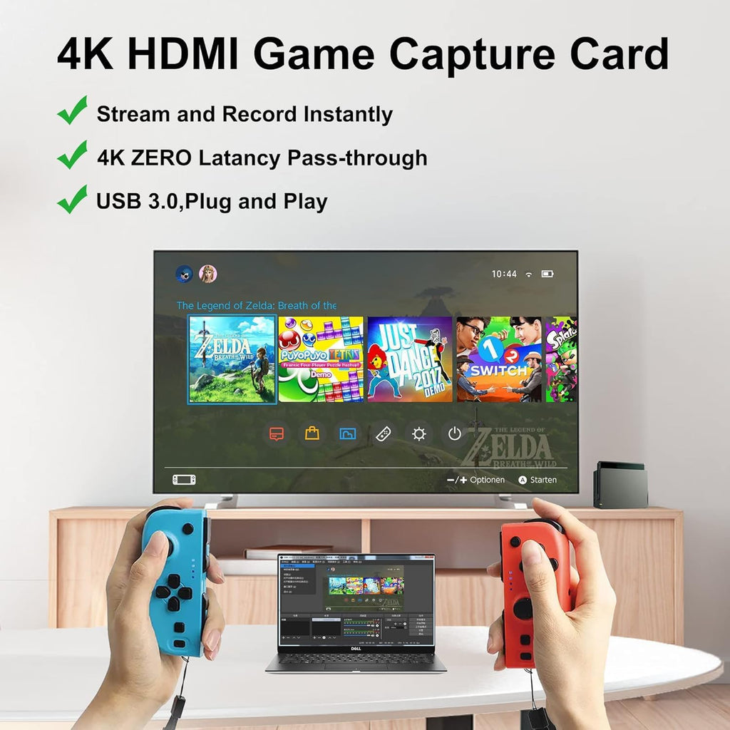 4K HDMI Capture Card USB 3.0 – 1080P 60FPS Gaming & Streaming Video Capture Card with HDMI Loop-Out, Plug & Play, Low-Latency Recording for PS5/PS4/Xbox/Switch/OBS/PC/Mac