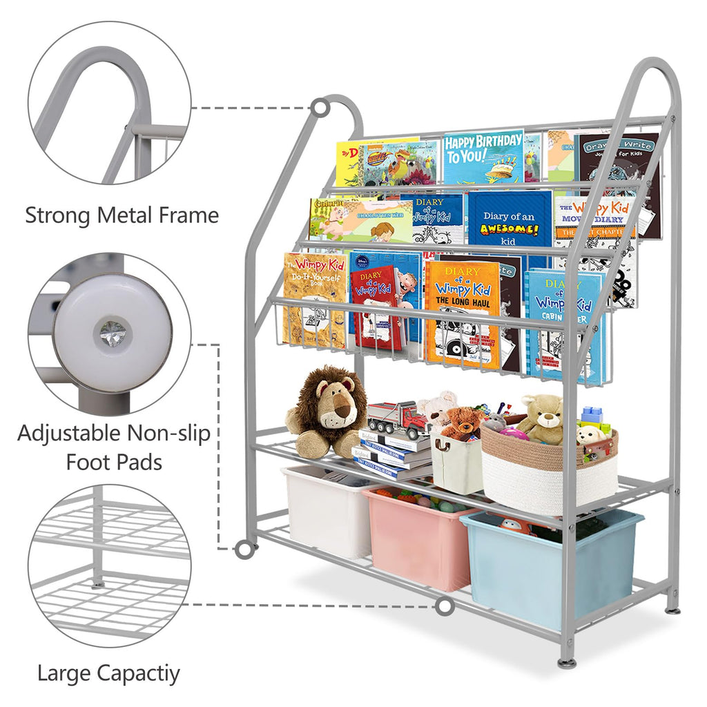aboxoo Metal Kids Bookshelf Black Large Freestanding for Children Room 32 in Toy Organizer Large Stable Bookcase Bookstore Library Book Unit Storage Kids Bed Living Room