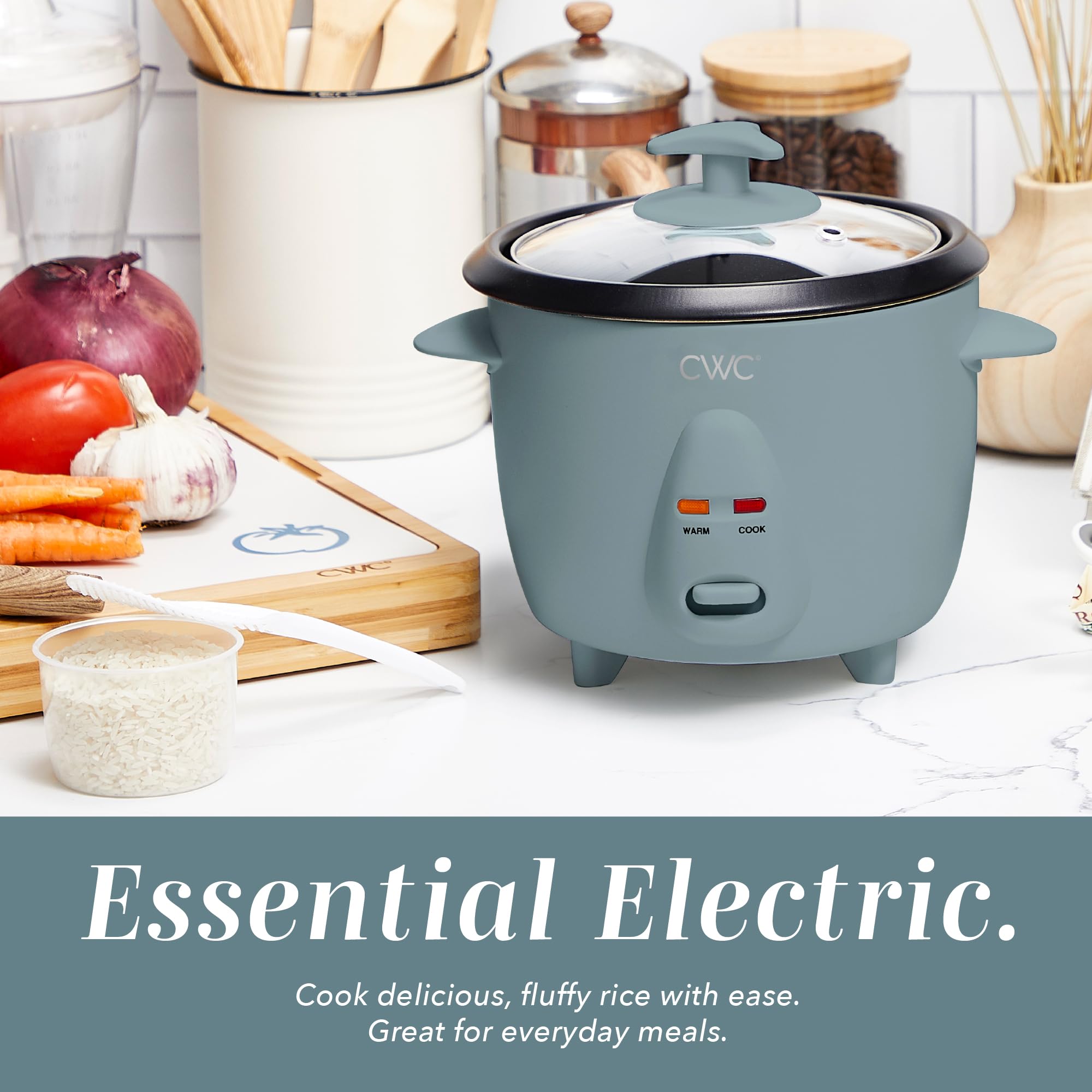 COOK WITH COLOR 6 Cup Rice Cooker 300W - Effortless Cooking and Perfectly, Cooks 3 Cups of Raw Rice for 6 Cups of Cooked Rice, Floral Blue