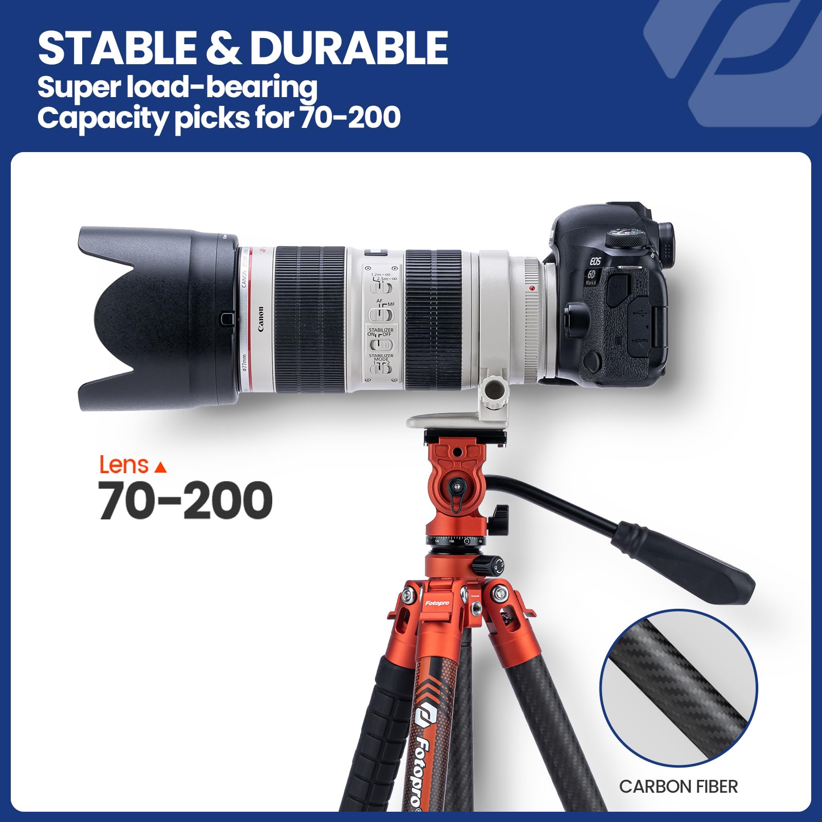 Fotopro 60" Camera Tripod, Carbon Fiber Travel Tripod with 360° Ball Head, Ultralight 2.1lbs, 22lbs Load, Quick Lock, Folds to 14.3" Carry-On, for DSLR Mirrorless Cameras, X-Aircross 3 Blue