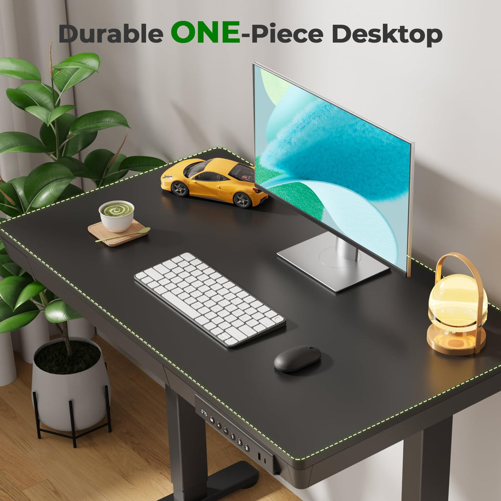 Glass Electric Standing Desk with Drawer, 35" x 20" Whole Piece Tabletop Samll Sit Stand Table, Height Adjustable Workstation with Storage & USB Ports, Quick Install Home Office Desk