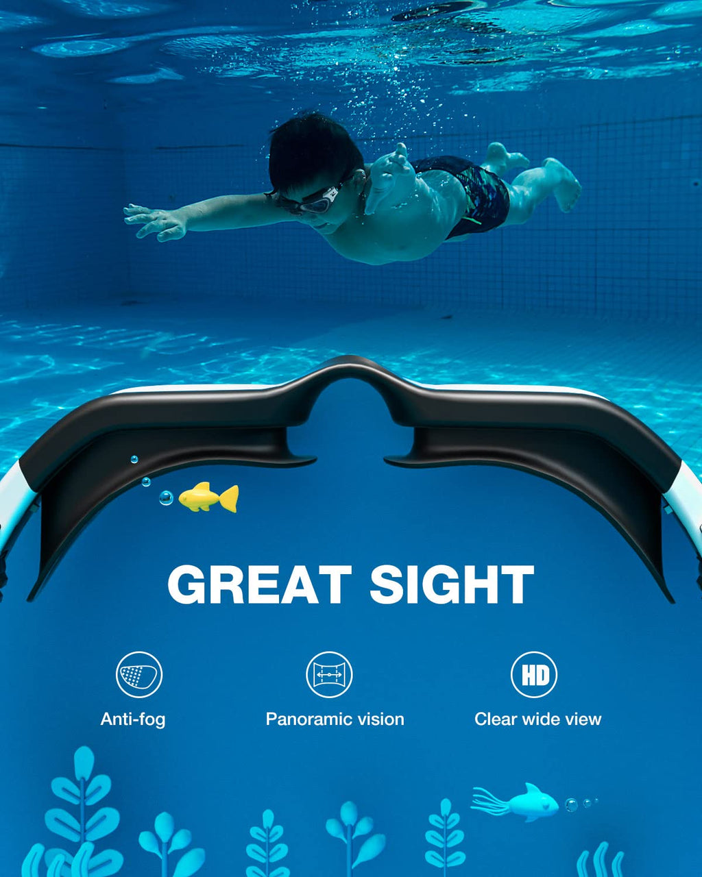 ZIONOR Kids Swim Goggles, G1MINI SE No Leak Anti-Fog Goggles for Kids 6-14, Soft Silicone Comfort Fit, Easy Adjust Strap