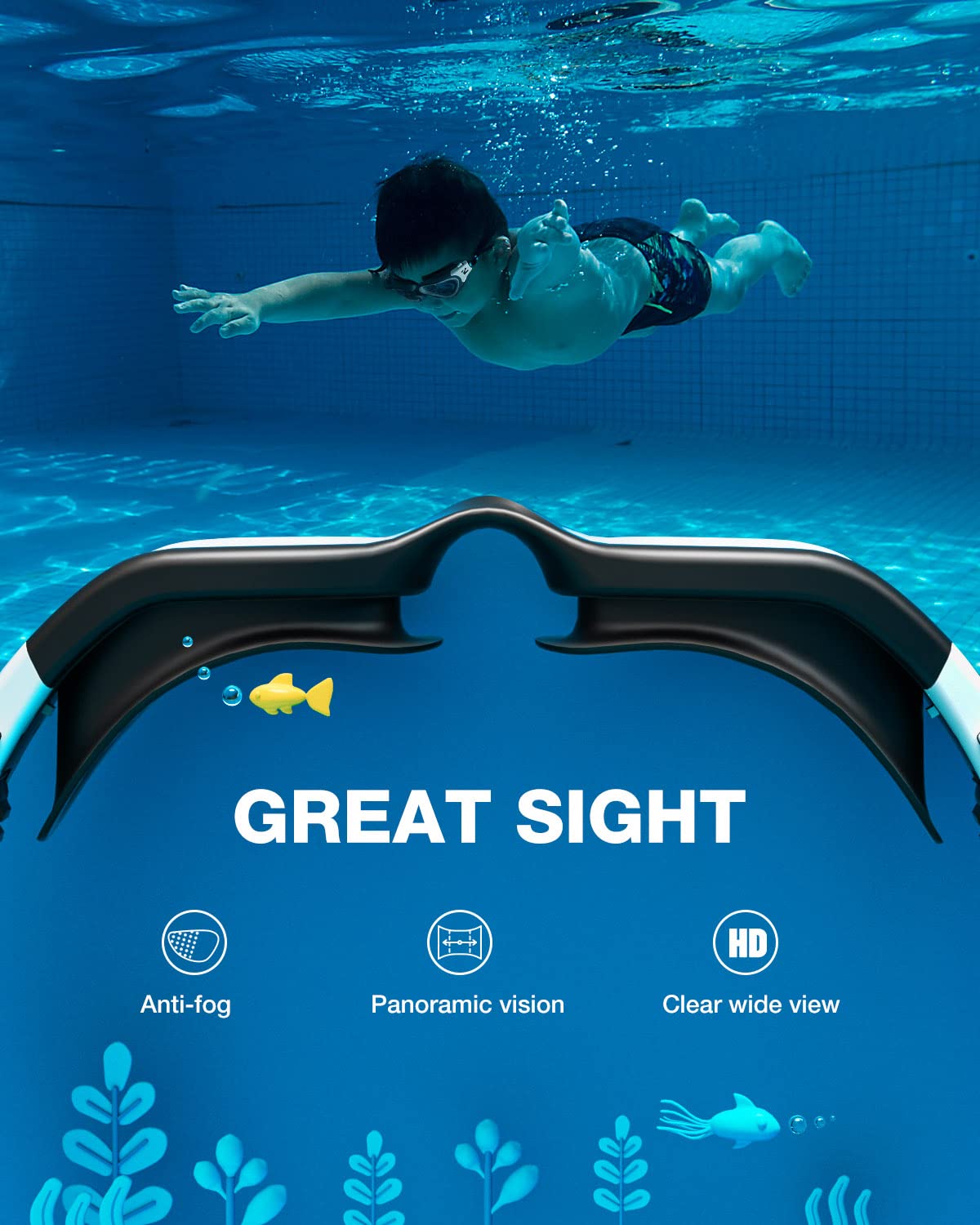 ZIONOR Kids Swim Goggles, G1MINI SE No Leak Anti-Fog Goggles for Kids 6-14, Soft Silicone Comfort Fit, Easy Adjust Strap