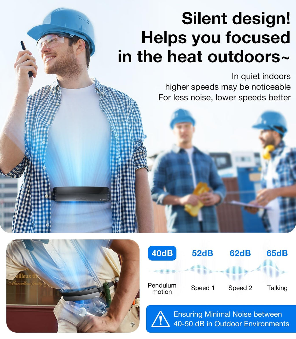 TORRAS 2026 Top Portable Waist Fan COOLiFY Zone 3, Ultra-Light Personal Wearable Belt Fan, 26ft/s Strongest Wind for Full Body Cooling【No.1 Cooling Area & Cool Tech】 Rechargeable for Outdoor/Jobsite