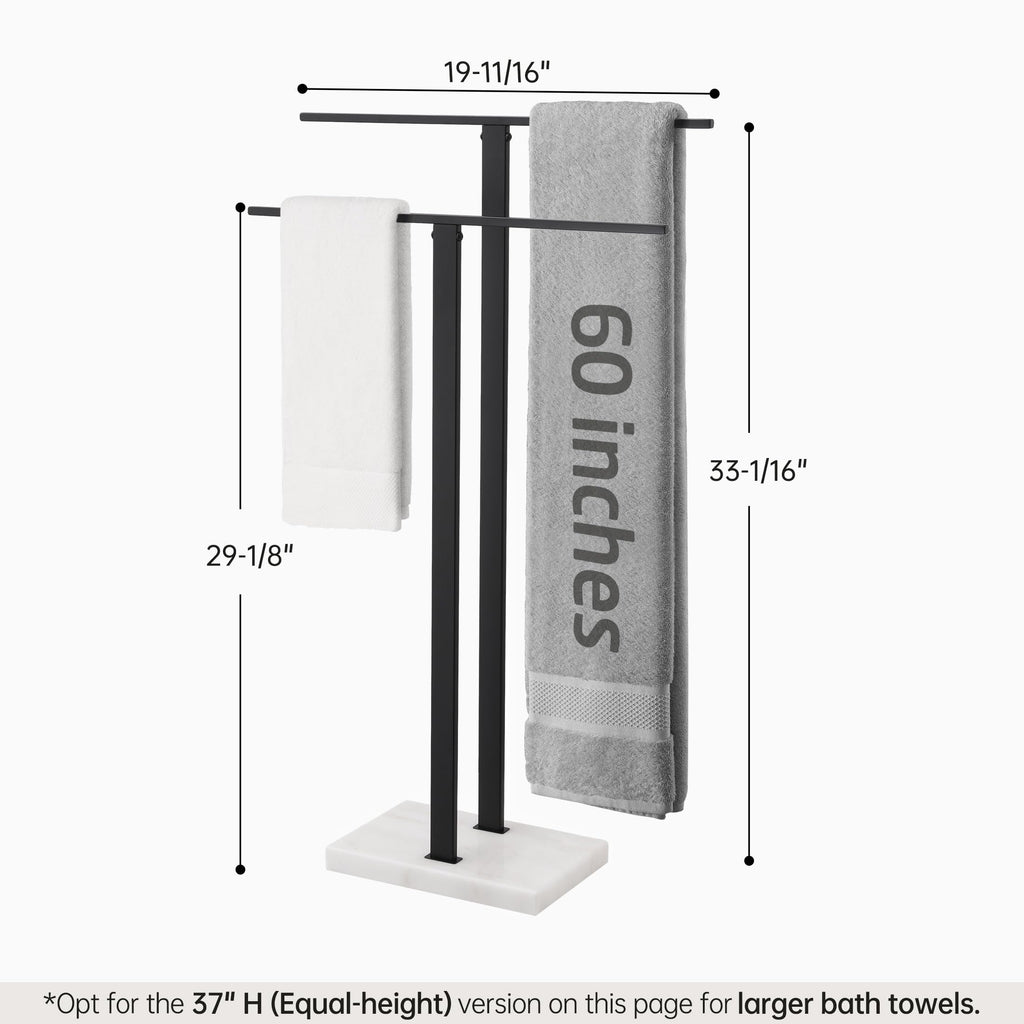 KES Standing Towel Rack with Black Natural Marble Base, 2-Tier Towel Rack Stand for Bathroom Floor, Bath Towel Holder Fits Bath Towel & Hand Towel,18/8 Stainless Steel, BTH217-BBK