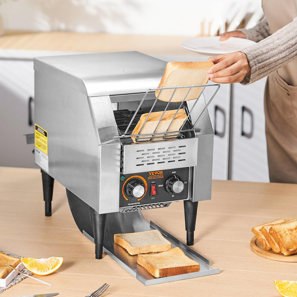 VEVOR Commercial Conveyor Toaster, 300 Slices/Hour, Heavy Duty Stainless Steel, Electric Restaurant Toaster for Toast, Bun, Bagel, Bread