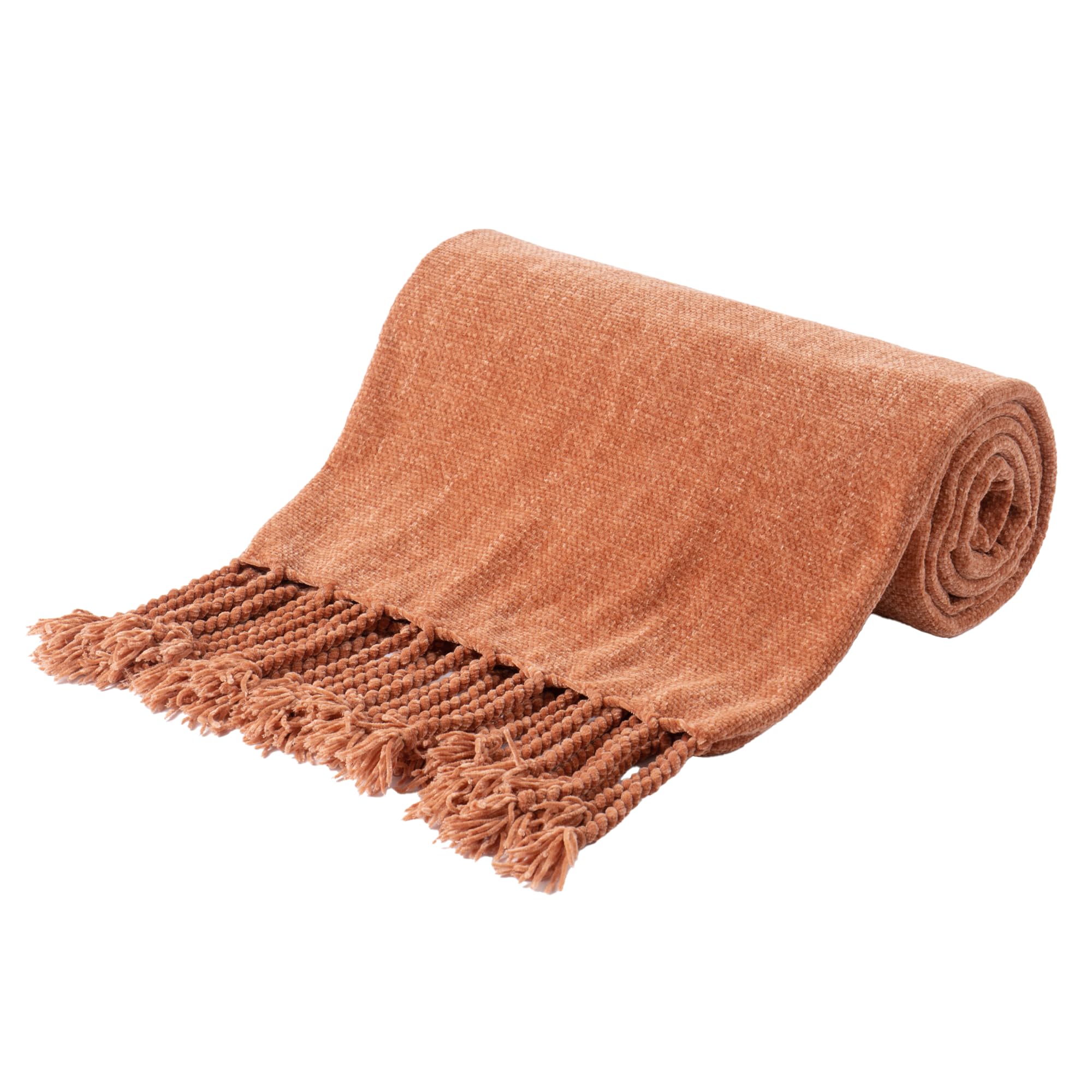 BATTILO HOME Beige Chenille Throw Blanket for Couch, Soft Cozy Textured Knit Throw Blanket with Handmade Fringe Tassels, Lightweight Decorative Farmhouse Blanket for Sofa Bed Chair, 50"x60"