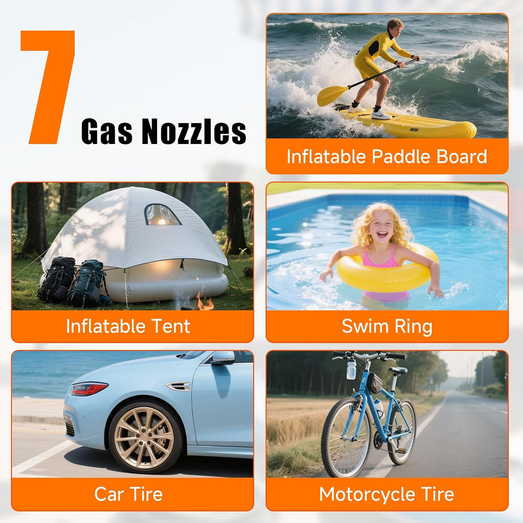 Electric Paddle Board Pump, 50PSI High Pressure Portable SUP Air Pump with Auto-Off and Deflation Function, 12V DC Car Connector for Stand Up Paddle Boards, Car Tires, Boats, Kayaks