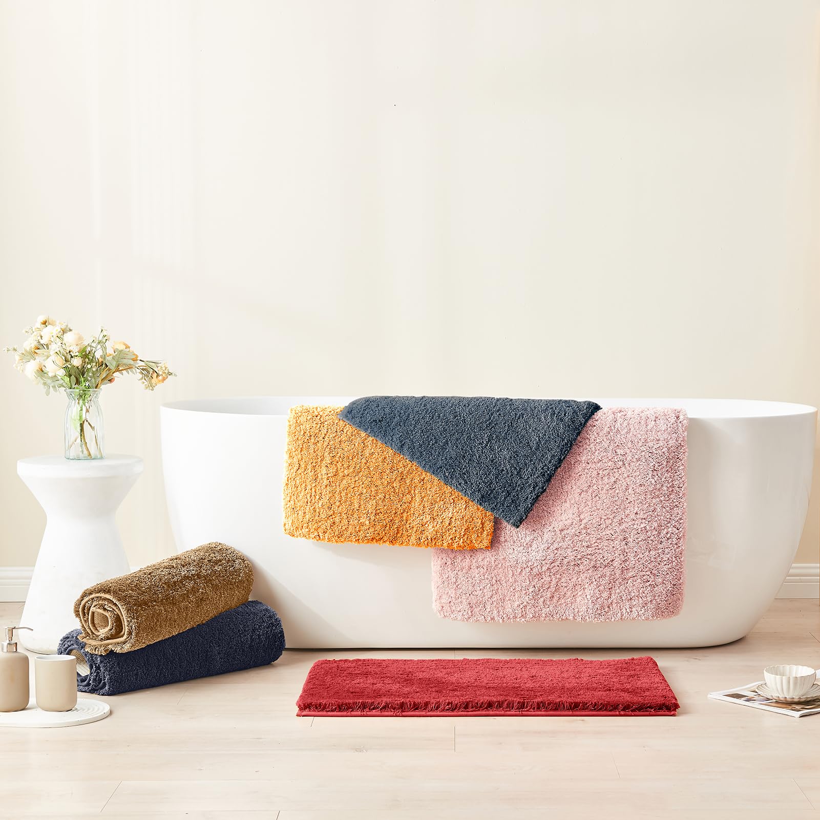 CozeCube Circle Fleece Bath mats for Bathroom, Fluffy Absorbent, Melange Quick Dry Microfiber Bath Rugs, Non Slip Washable Shower Mat Gifts, Brown, 24" X 16"