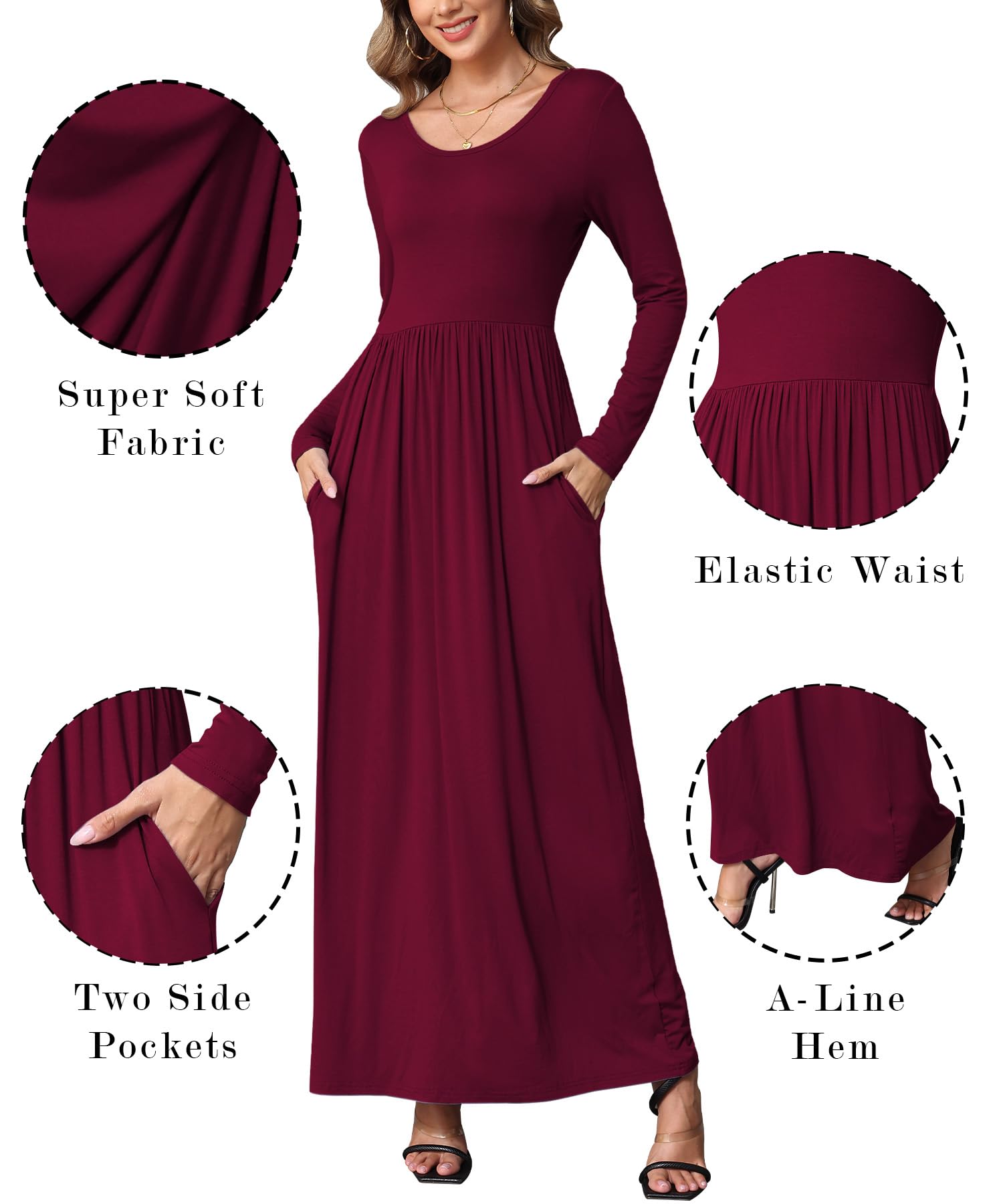 EUOVMY Women's Long Sleeve Loose Maxi Dresses Casual Long Dresses with Pockets