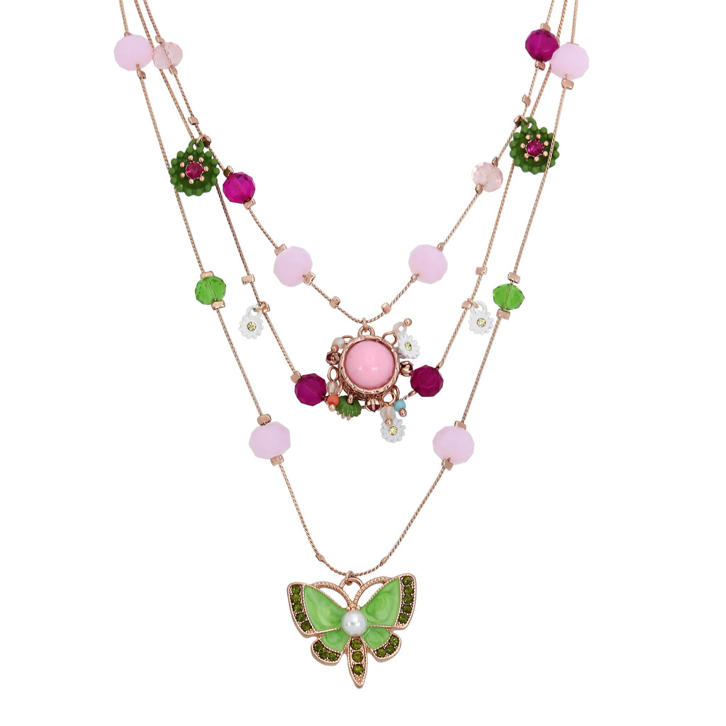 Betsey Johnson Womens Butterfly Charms Layered Necklace