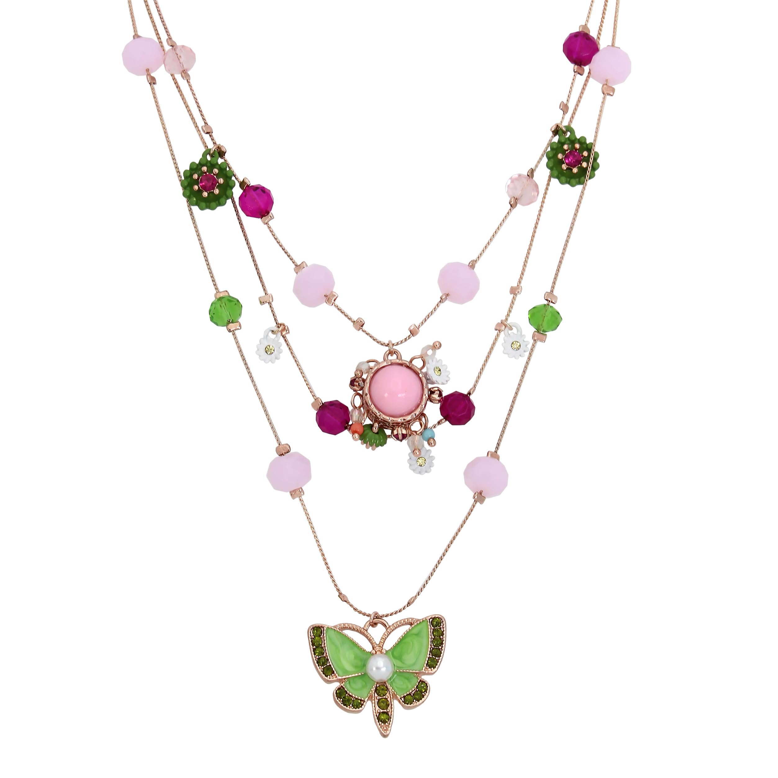 Betsey Johnson Womens Butterfly Charms Layered Necklace