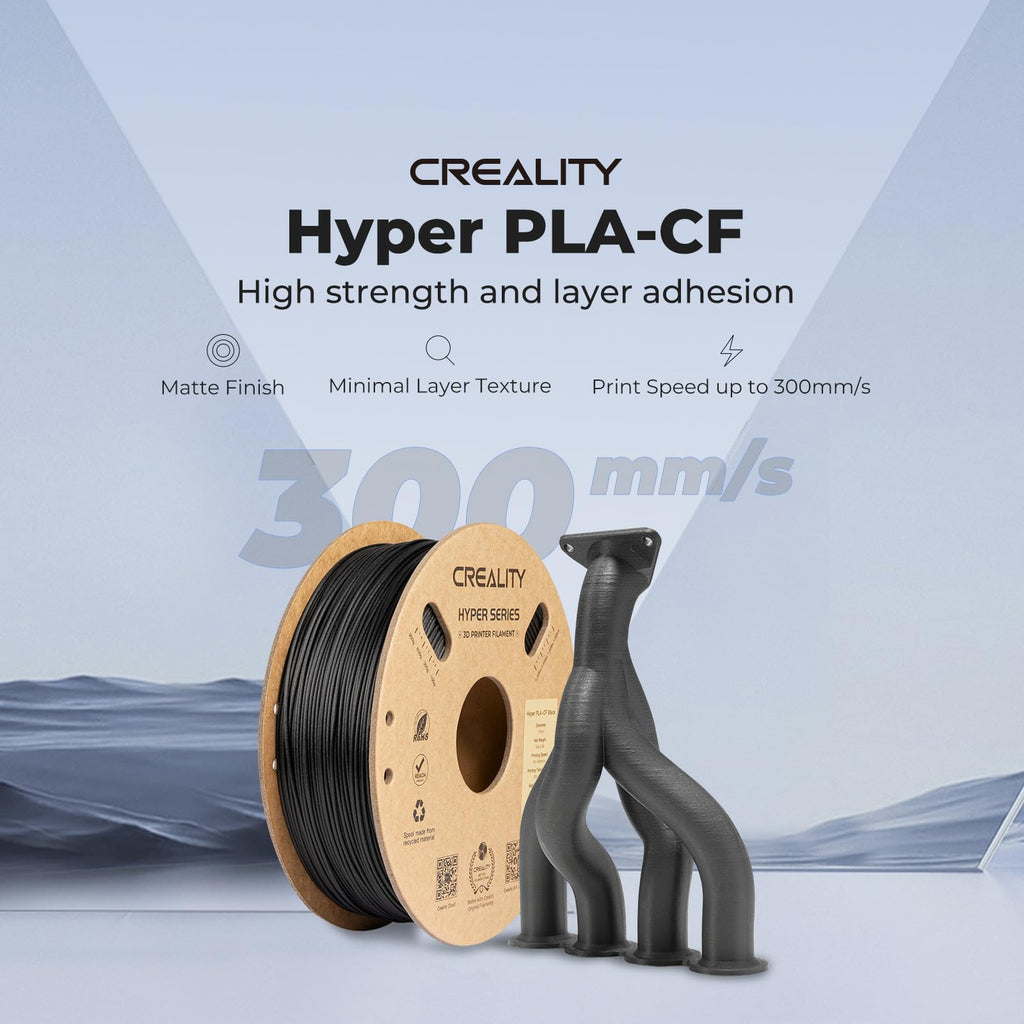 Creality Carbon Fiber PLA Filament 1.75mm 1KG, Hyper PLA-CF for High-Speed Printing 50–300mm/s, Dimensional Accuracy +/- 0.03mm Accuracy,Fits for Most FDM 3D Printers(Black)
