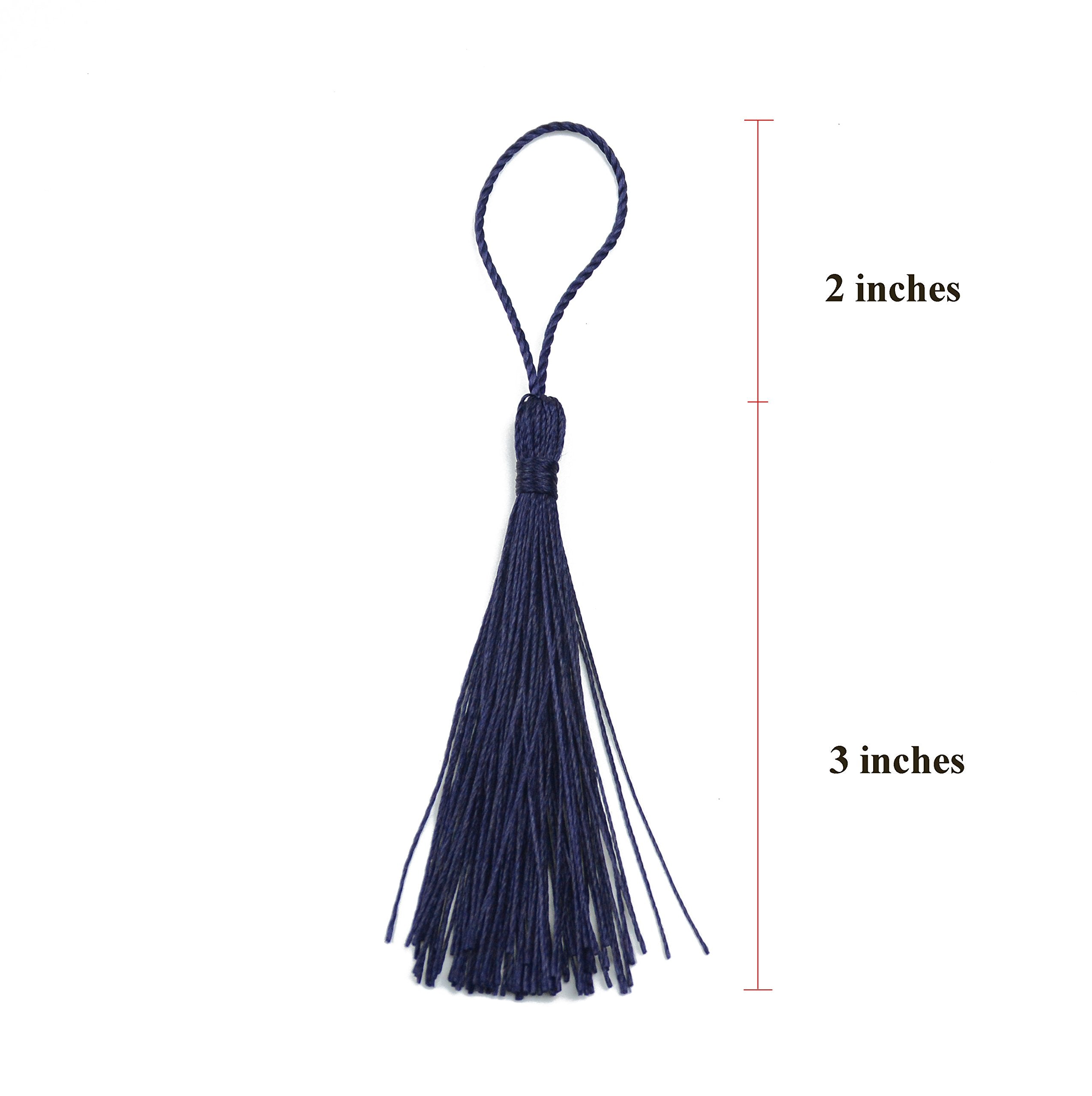 Makhry 100pcs 13cm/5 Inch Silky Floss Bookmark Tassels with 2-Inch Cord Loop and Small Chinese Knot for Jewelry Making, Souvenir, Bookmarks, DIY Craft Accessory (Dark Grey)