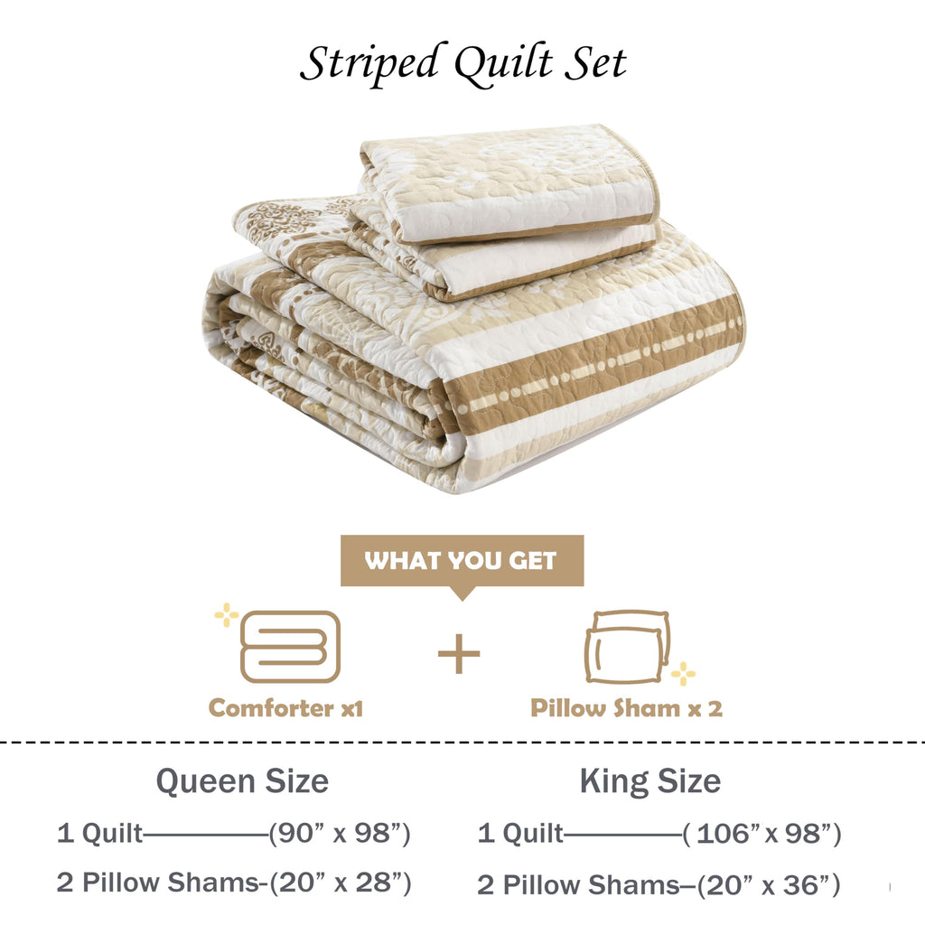 Yellow Quilts Queen Size, Paisley Comforter Set Queen Cotton Bed, Yellow Grey White Comforter, Striped Bedding Queen Size, Lightweight Luxury Bedspread,3 Piece