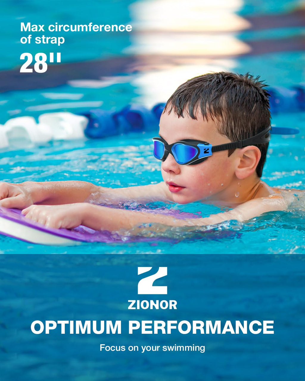 ZIONOR Kids Swim Goggles, G1MINI SE No Leak Anti-Fog Goggles for Kids 6-14, Soft Silicone Comfort Fit, Easy Adjust Strap