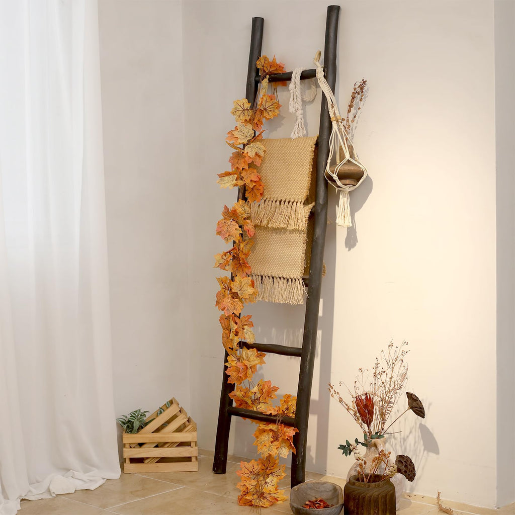 FUIN 57in Wood Blanket Ladder Living Room Decorative Wall Leaning Farmhouse Quilt Display Holder Rustic Wooden Towel Rack for Bathroom, Black