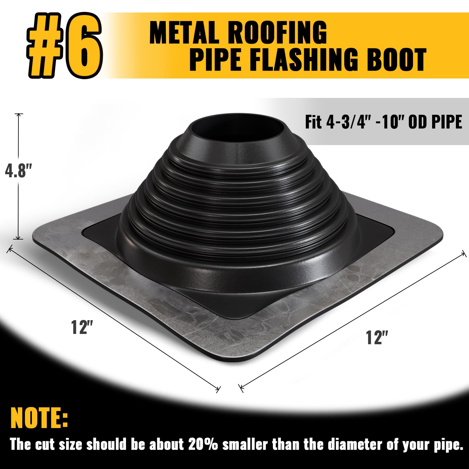 VIVIDA #1 Metal Roof Pipe Flashing, Metal Roofing Pipe Boot Kit, High Temp Silicone Vent Boot, for Tube OD 1/4" to 2", Square Base, Screws & Hex Socket Included, 1 Pack, Black