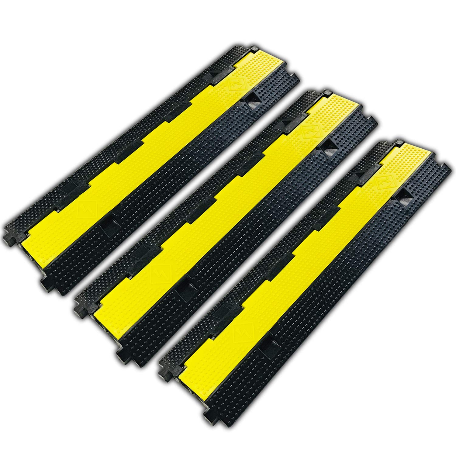 4 Pack Rubber Cable Ramp Hose Cable Protector Ramp 1 Channel 11000Lbs Load Capacity Traffic Speed Bump Wires Power Lines Extension Cord Cover for Indoor Outdoor