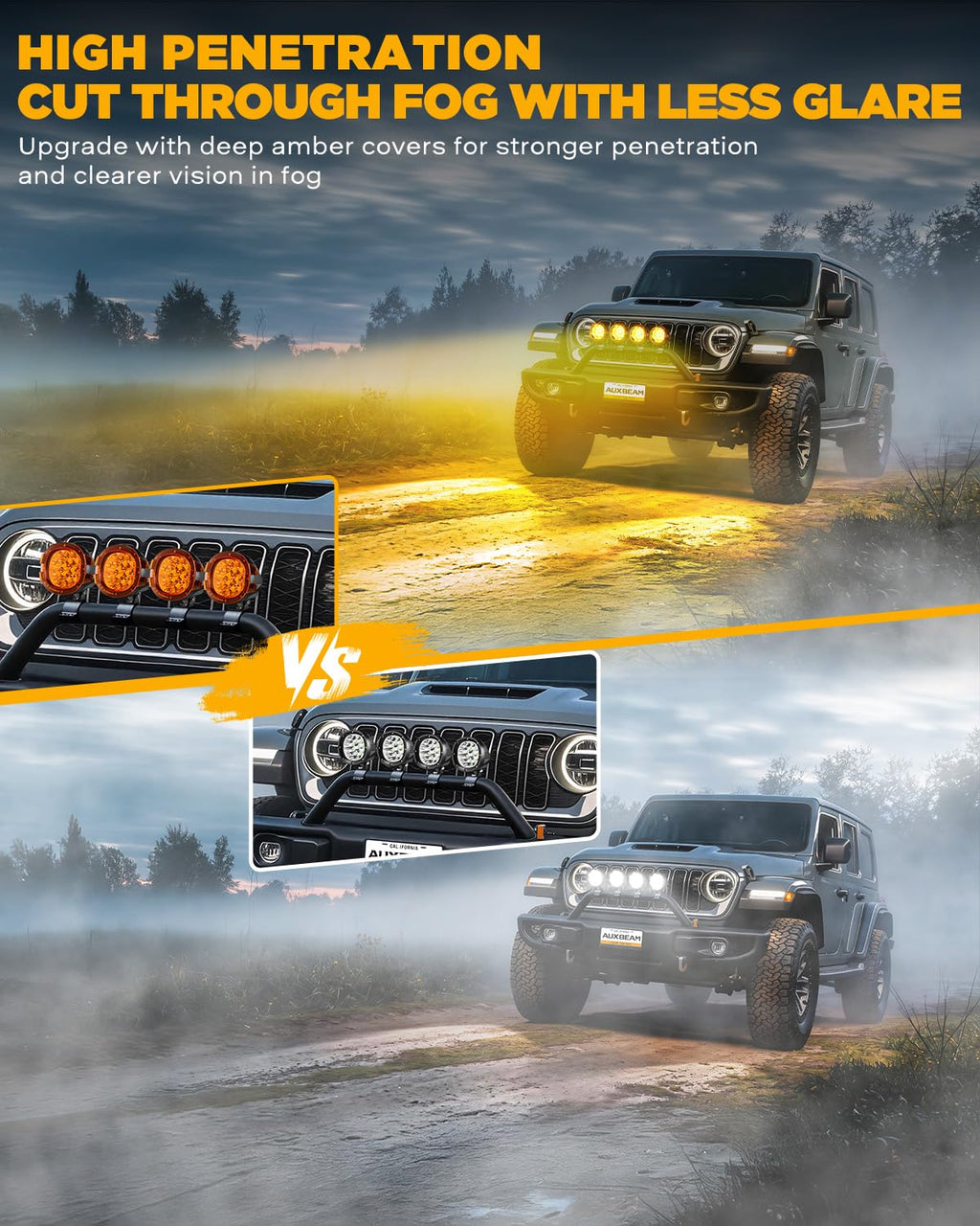 Auxbeam P4 Series Flood Beam LED Pods 4 Inch 90W Round Offroad Fog Lights Driving Flood Light Bar Bumper A-Pillar Hood Mount for Trucks ATV UTV Motorcycle Jeep