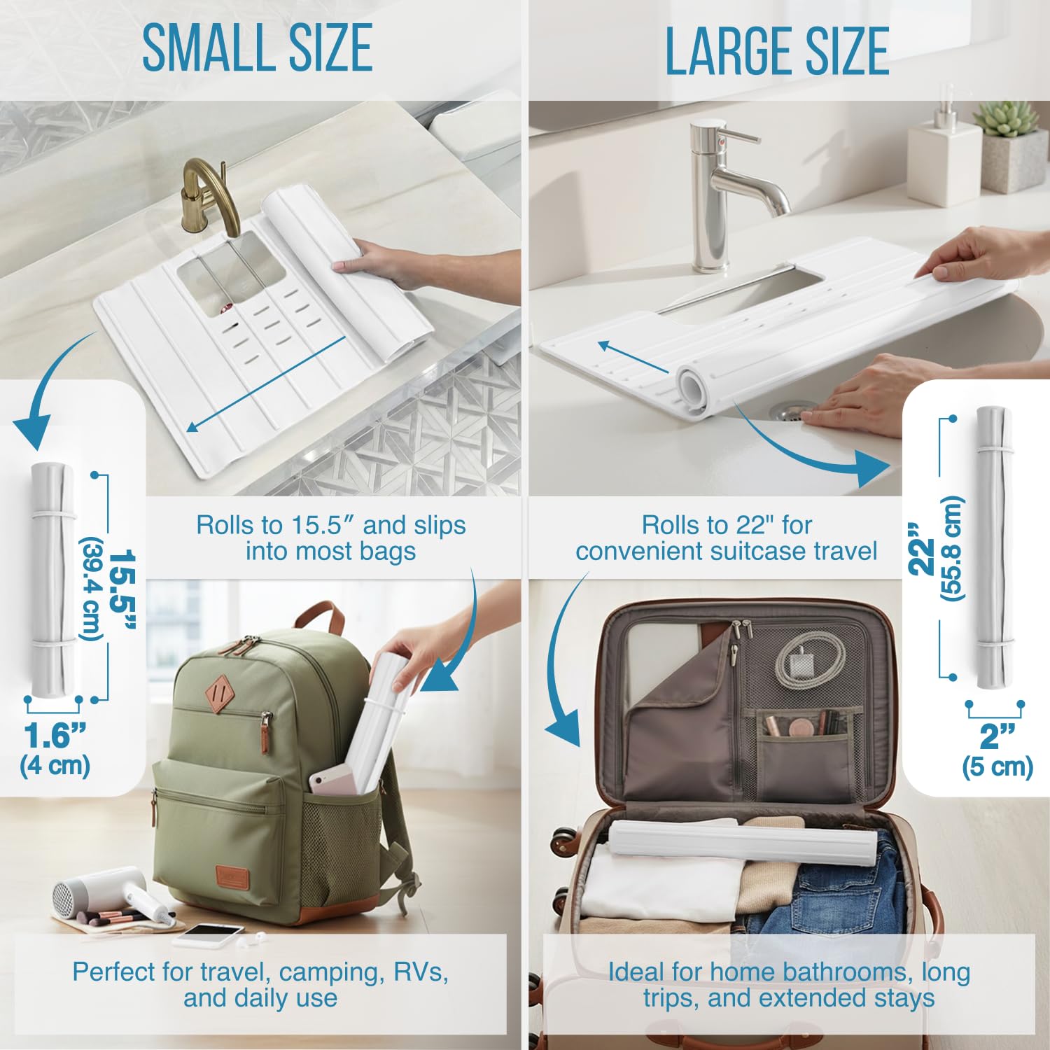 Maplefield Bathroom Sink Cover for Counter Space, Heat Resistant Silicone Sink Mat for Your Beauty Routine, Small Bathroom Space Saver Sink Cover for Makeup (Beige Large, 22" x 15" x 2" Inches)