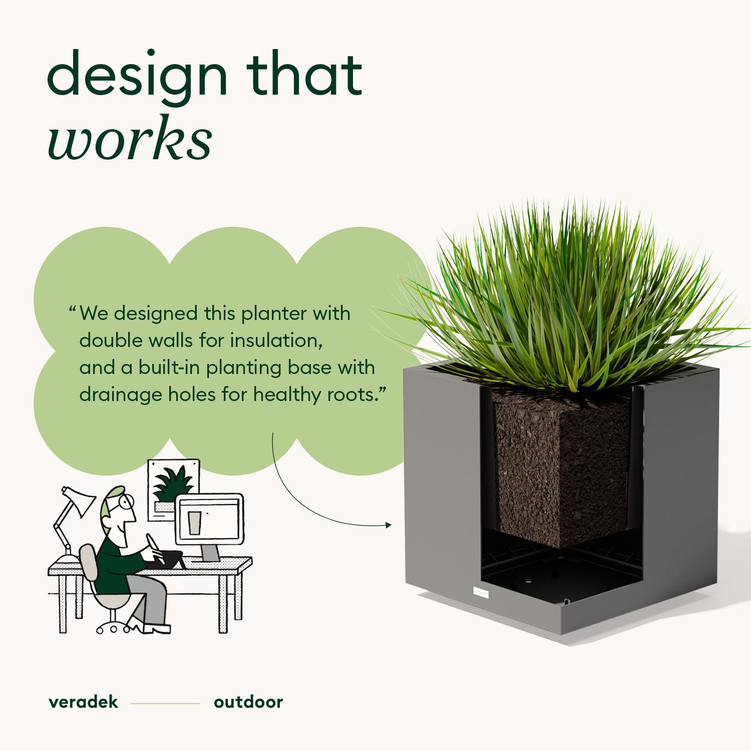 Veradek Block Series Cube Plastic Planter - Large Square Planter for Indoor or Outdoor Patio/Garden | Durable All-Weather Use with Drainage Holes | Modern Décor for Tall Plants, Trees, Flowers