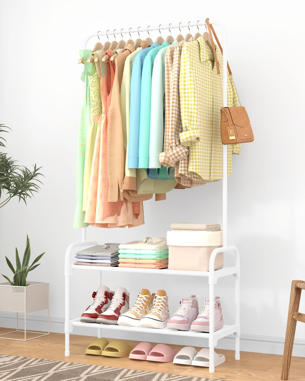 Sakugi 2-Tier Clothes & Shoe Rack, 29" × 12.2" × 59.3", White