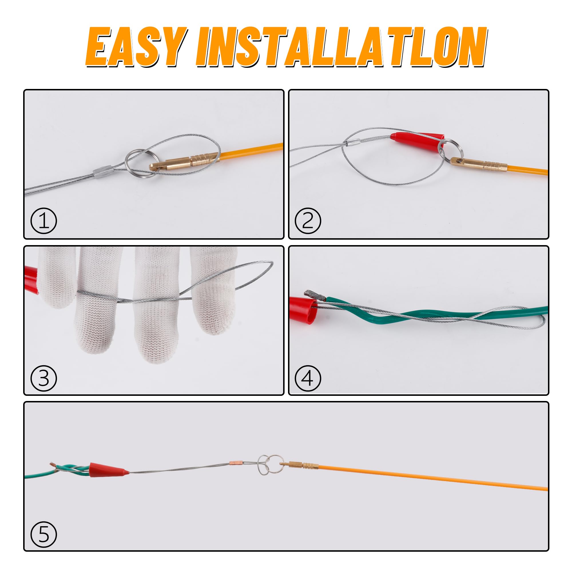 KOOTANS 11FT Fiberglass Running Electrical Wire Cable Glow Rods Wire Pulling Tools Fish Tape Cable Puller Through Wall Snake Fish Rods Kit with Different Attachments