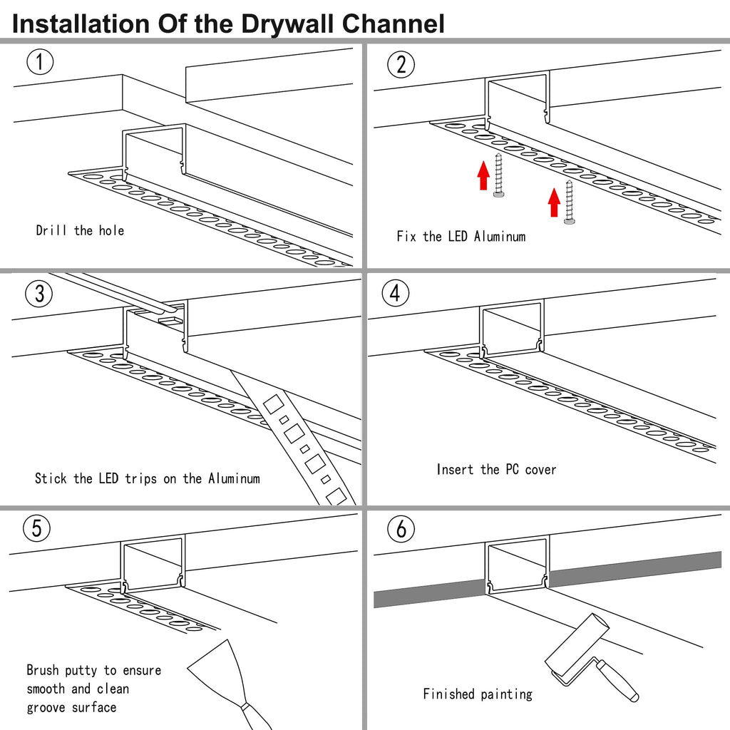 hunhun 10-Pack6.6ft/2Meter Drywall LED Aluminum Channel System with Milky Cover, End Caps and Mounting Clips, Aluminum Profile for LED Strip Light Installations (Single-Edge-6.6ft, 10)