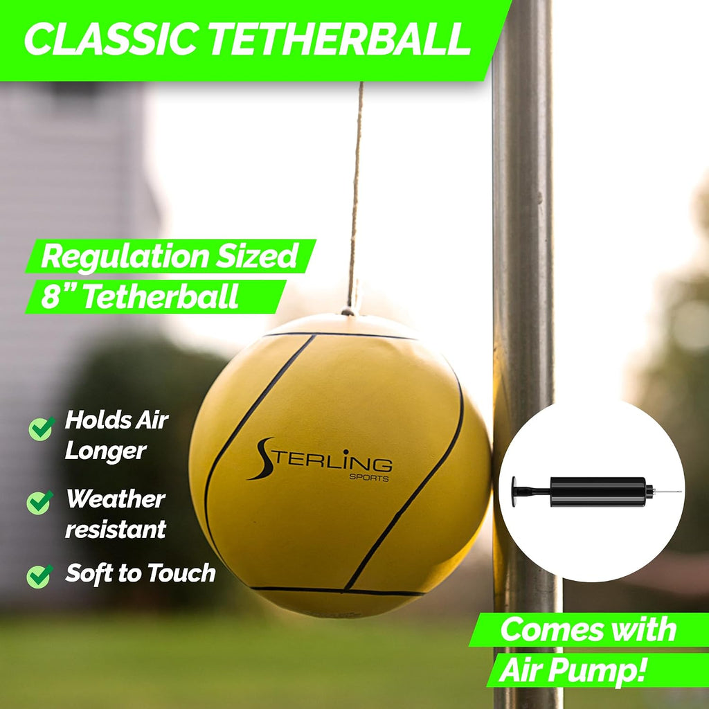 STERLING Sports Premium Tetherball Set Heavy Duty Tether Ball, Rope and Pole Set, 10-1/2' Tall for Outdoor Backyard