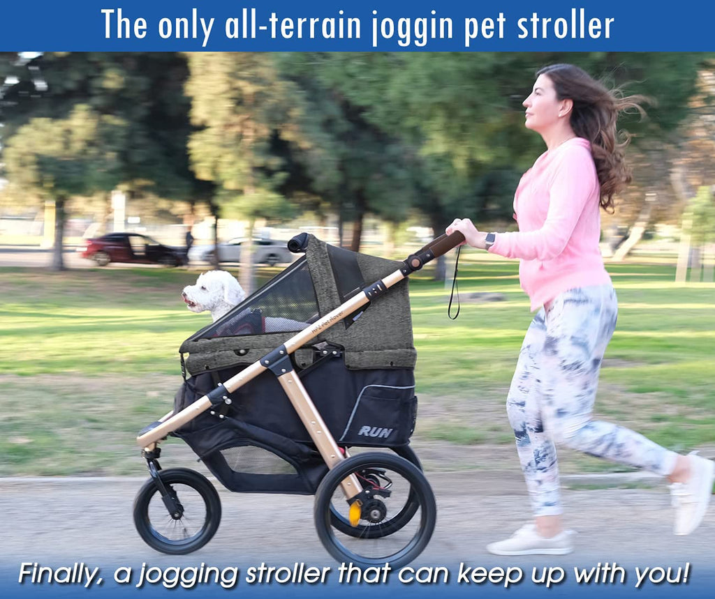 HPZ Pet Rover Run Performance Jogging Sports Stroller with Comfort Rubber Wheels/Zipper-Less Entry/1-Hand Quick Fold/Aluminum Frame for Small/Medium Dogs, Cats and Pets (Black)