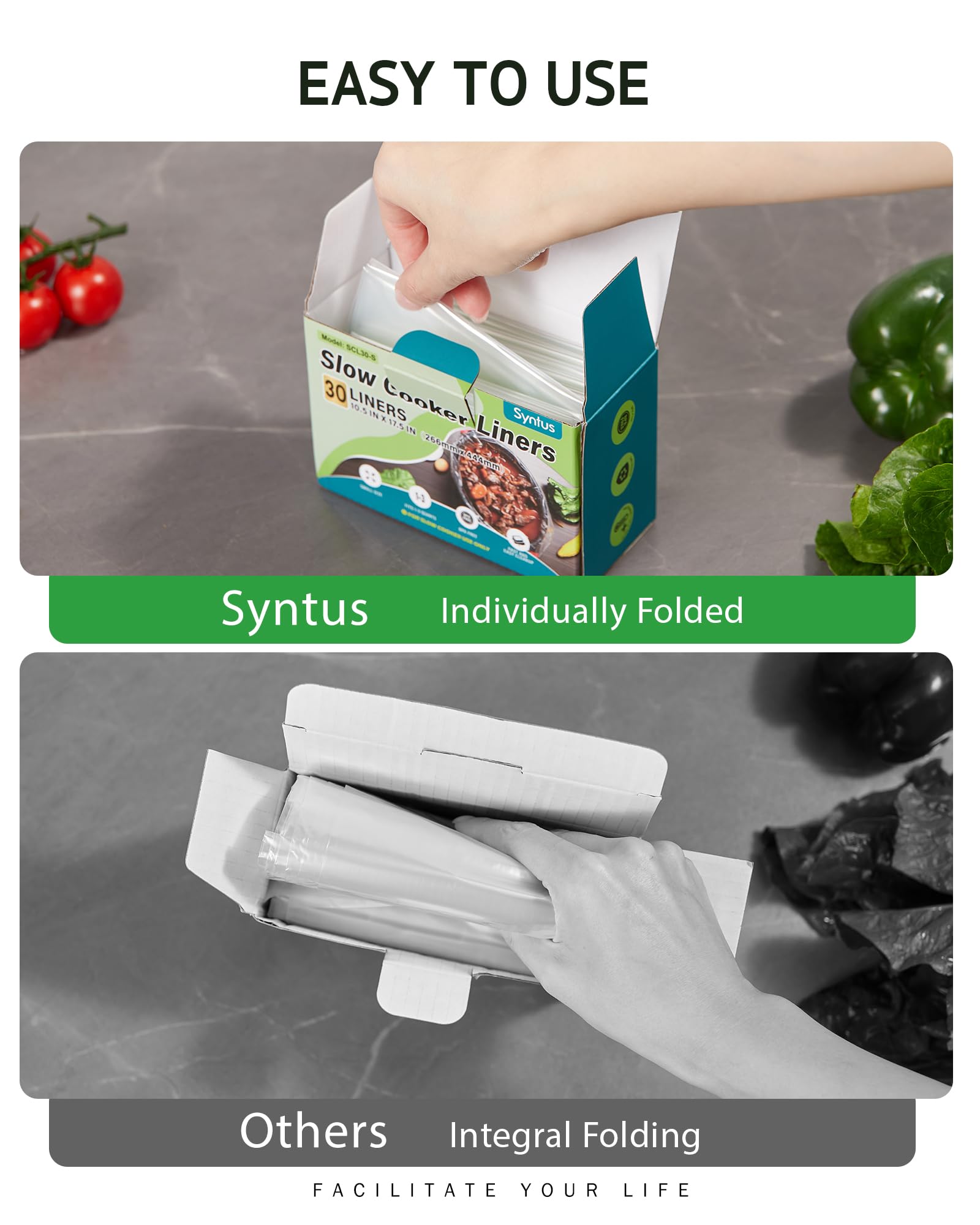 Syntus Slow Cooker Liners, 10 Count Cooking Bags Small Size Disposable Pot Liners Plastic Bags, Fit 1QT to 3QT for Slow Cooker Cooking Trays, 10.5"x 17.5", 10 Liners