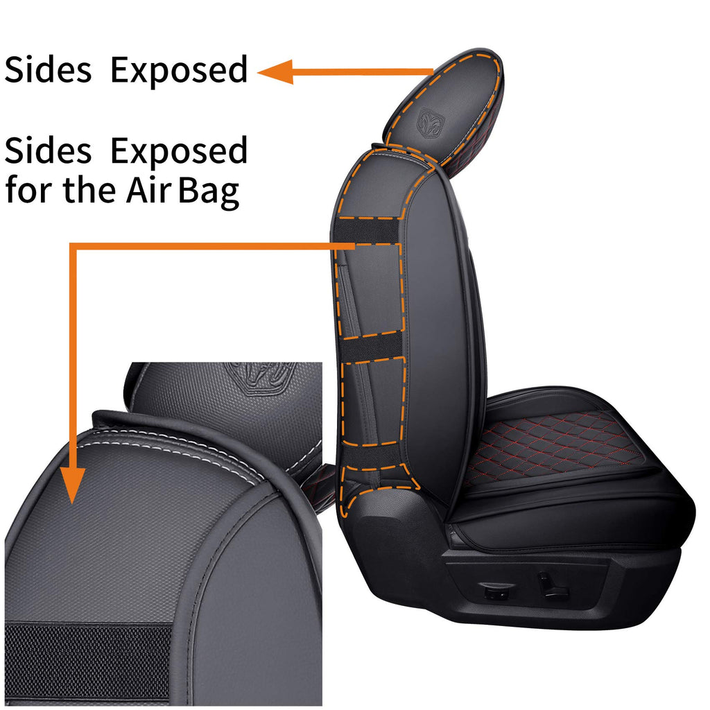 Aierxuan Dodge Ram Front Seat Covers Custom Fit 2009-2026 1500/2500/3500 Truck Pickup Crew Quad Regular Cab Heavy Duty Waterproof Leather Airbag Compatible Cushions(2 PCS Front/Black)