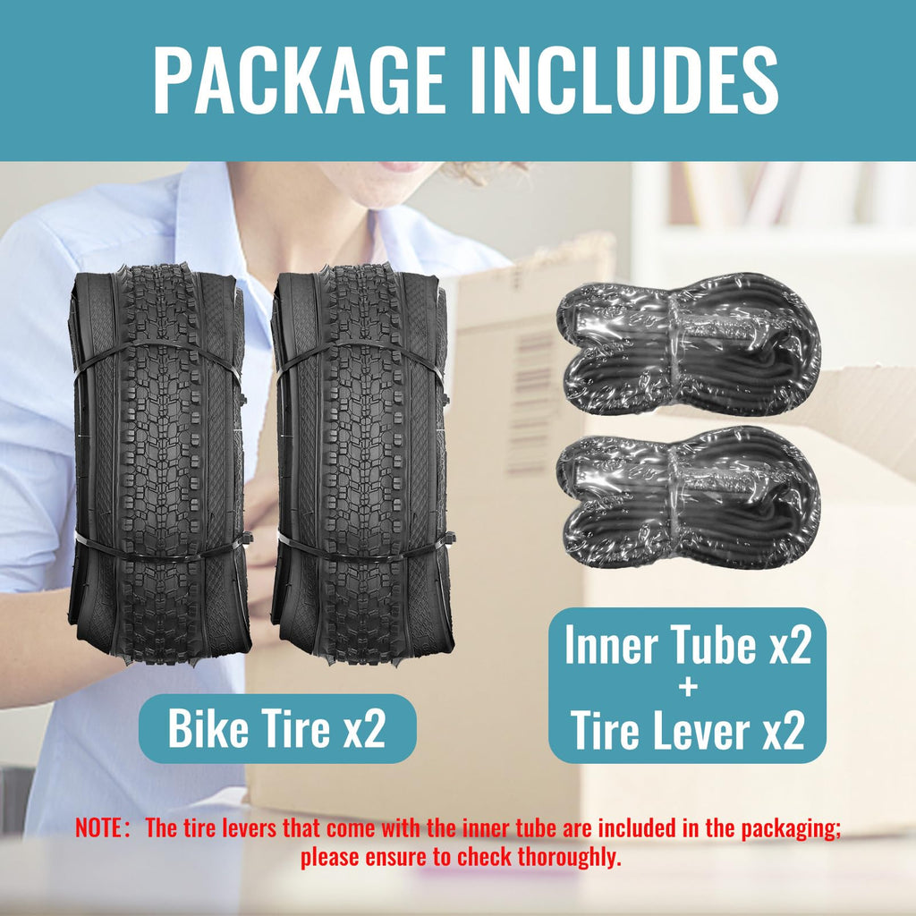 Hycline 2-Pack Mountain Bike Tires Set: 20/24/26/27.5-inch Folding Replacement High-Performance Wear-Resistant Bicycle Tires and Pair Inner Tubes with Tire Levers for MTB Off-Road Bike