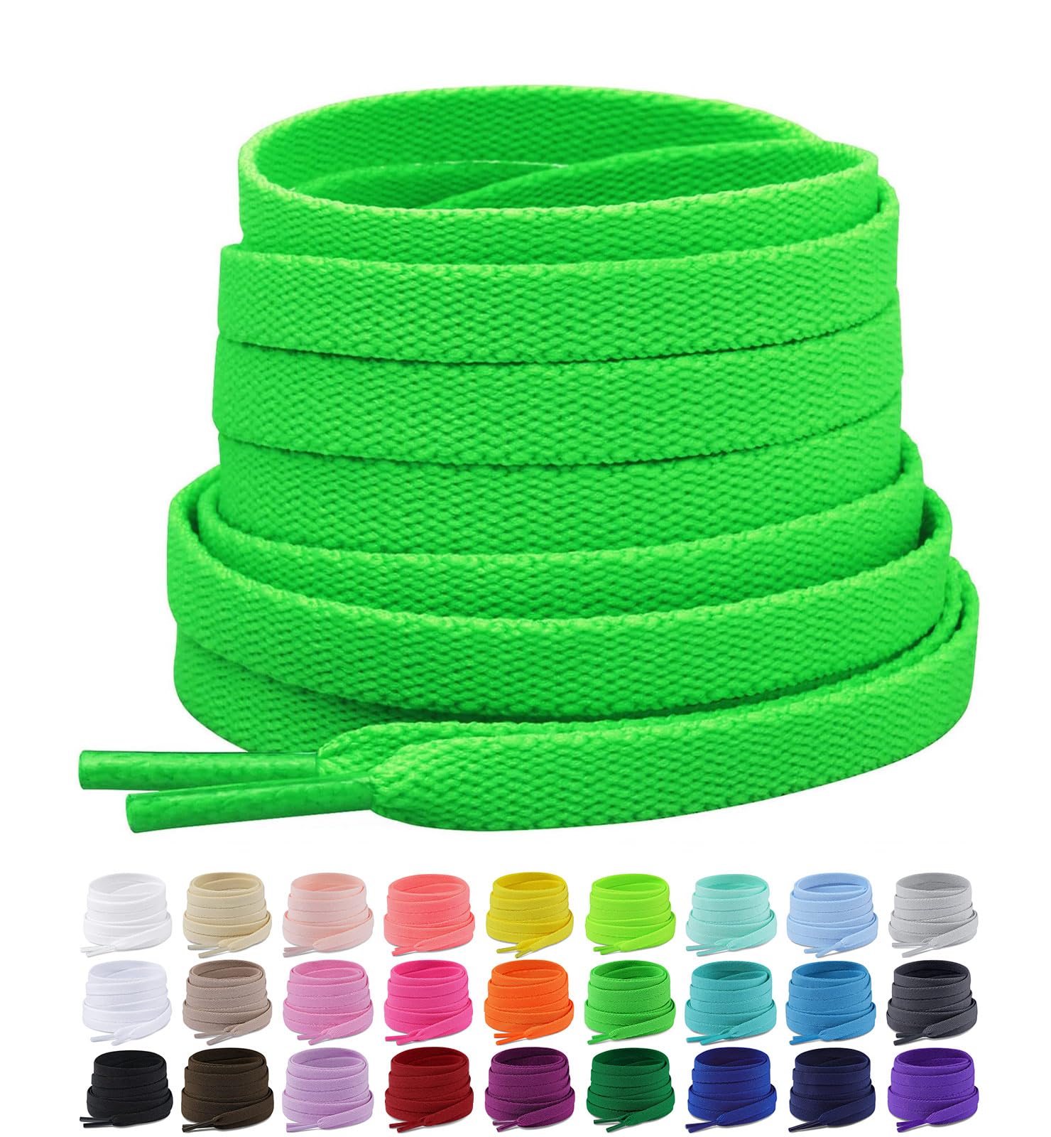Upgrade Tight Weave Flat Shoelaces 28 Colors 5/16" Wide Shoe Laces for Sneakers - 2Pairs