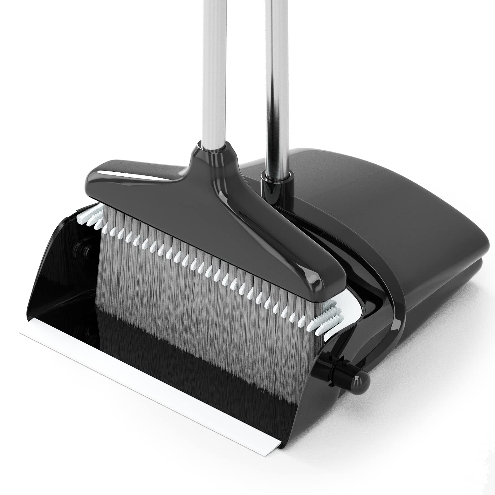 Broom with Dustpan Combo Set 54” Long Handle Household Dust Pan for Home Office Kitchen Cleaning （Black & Grey）