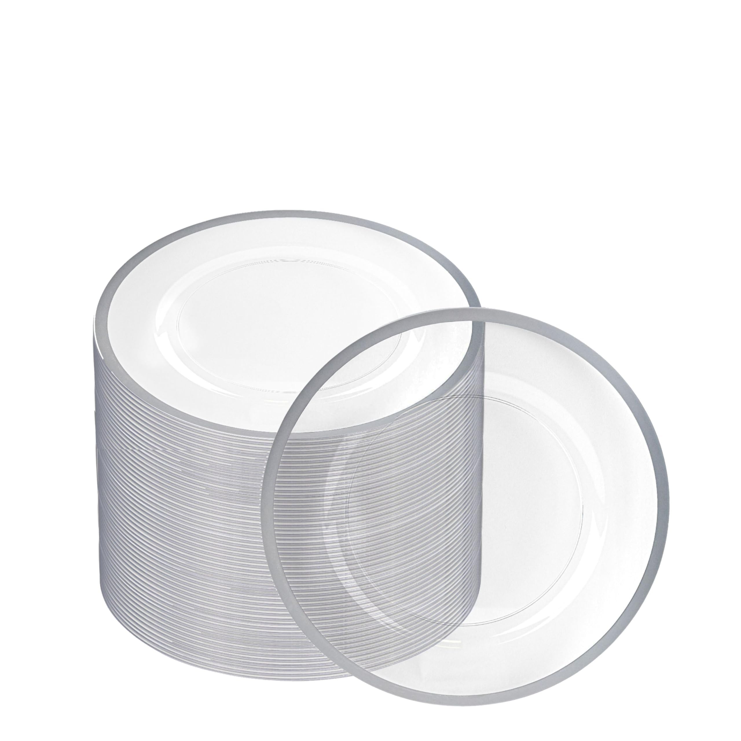 PARTY BARGAINS 13-Inch Charger Plates - 96 Pack, Clear Gold Rim, Heavy-Duty Disposable Chargers for Elegant Dining - Ideal for Weddings and Formal Events