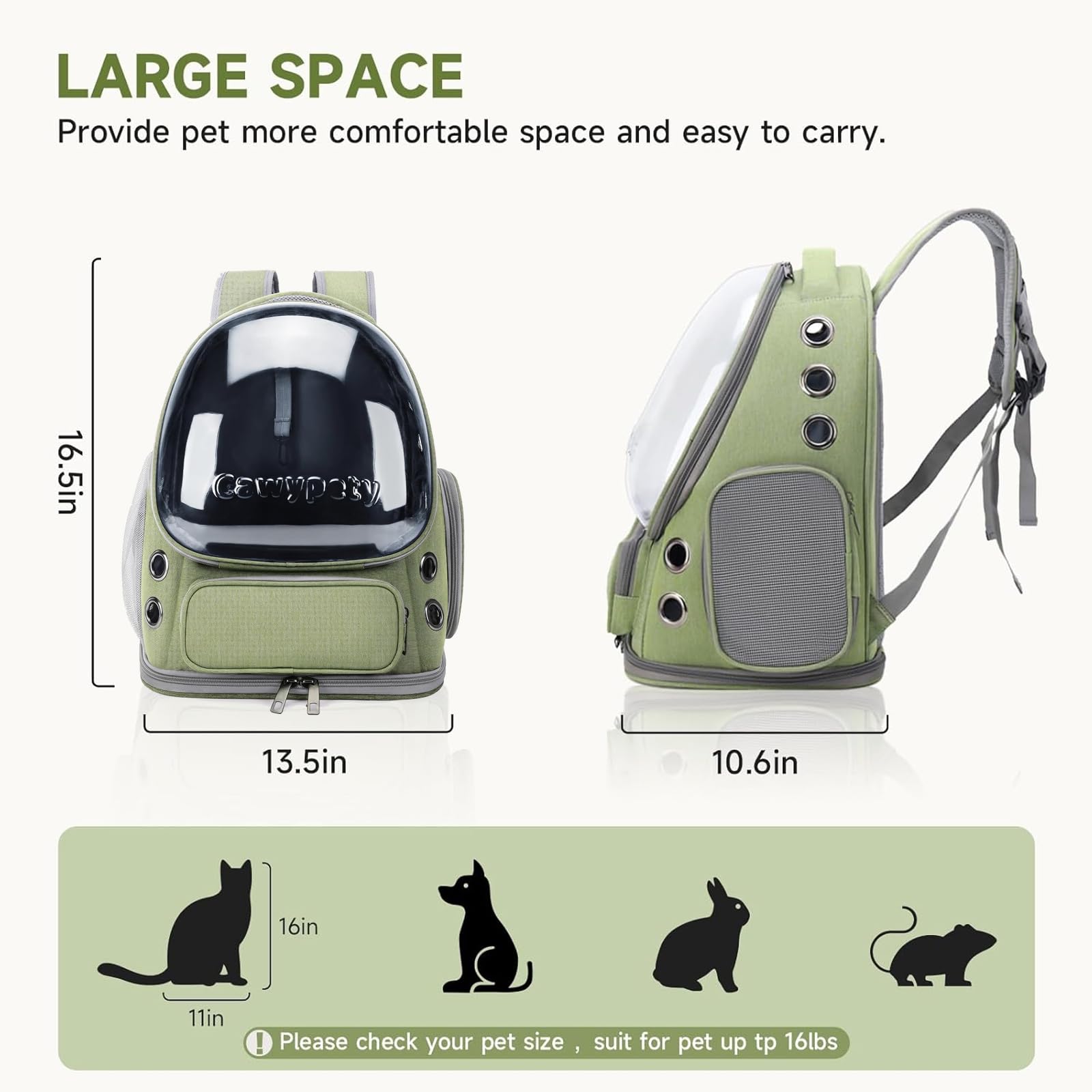 Cawypety Cat Backpack Carrier, Breathable Cat Carrier Large Space Bubble Pet Backpack for Kitty Small Dog up to 12lbs, Transparent & Foldable Pet Carrier for Travel Hiking (Black