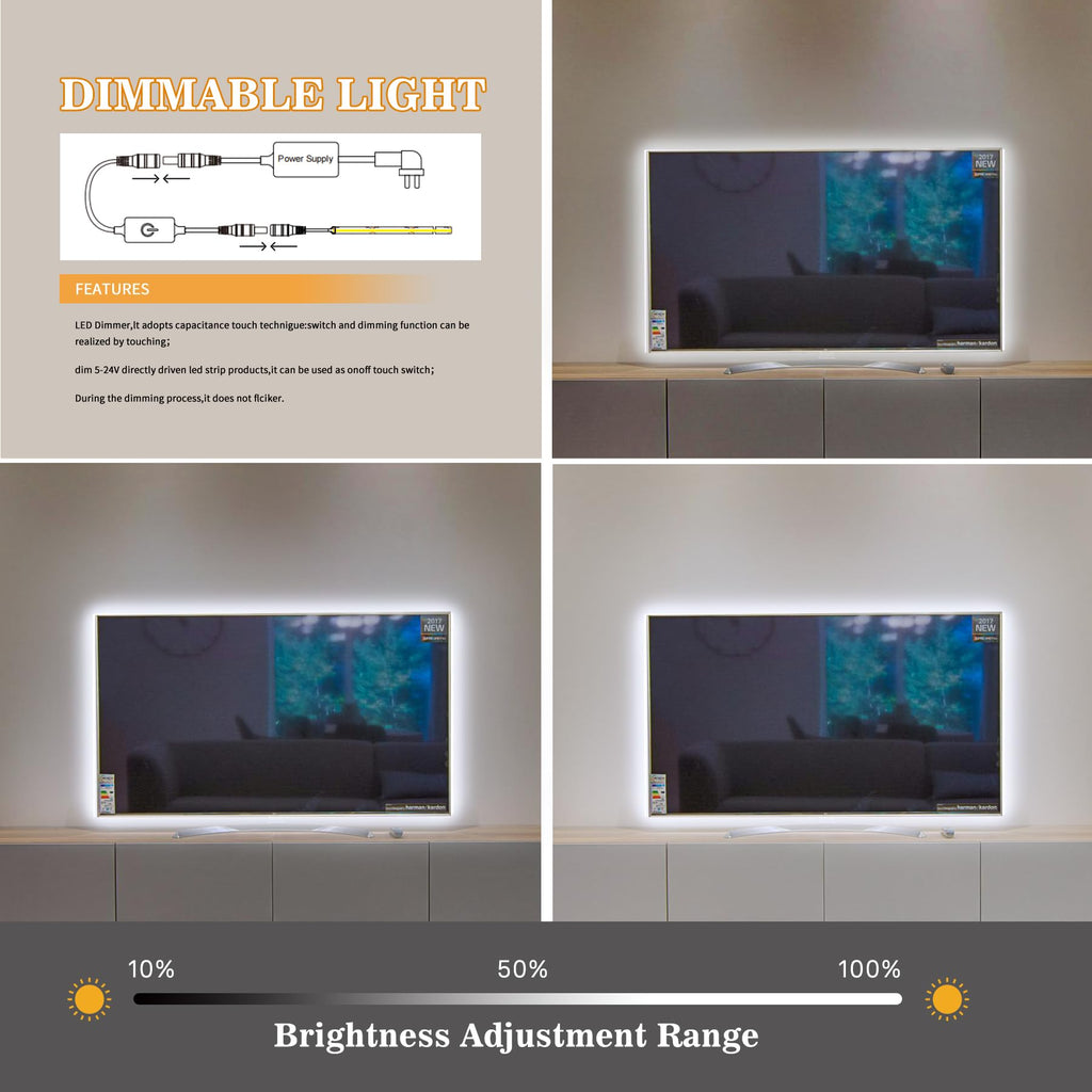 Pandery COB LED Strip,LED Strip Lights 3M/9.84ft,Touch Dimmable LED Strips,CRI90+,2700K Warm White cob led,960LEDs,24V LED Tape Lights,Indoor for Bedroom, Kitchen, TV, Mirror,Cabinet