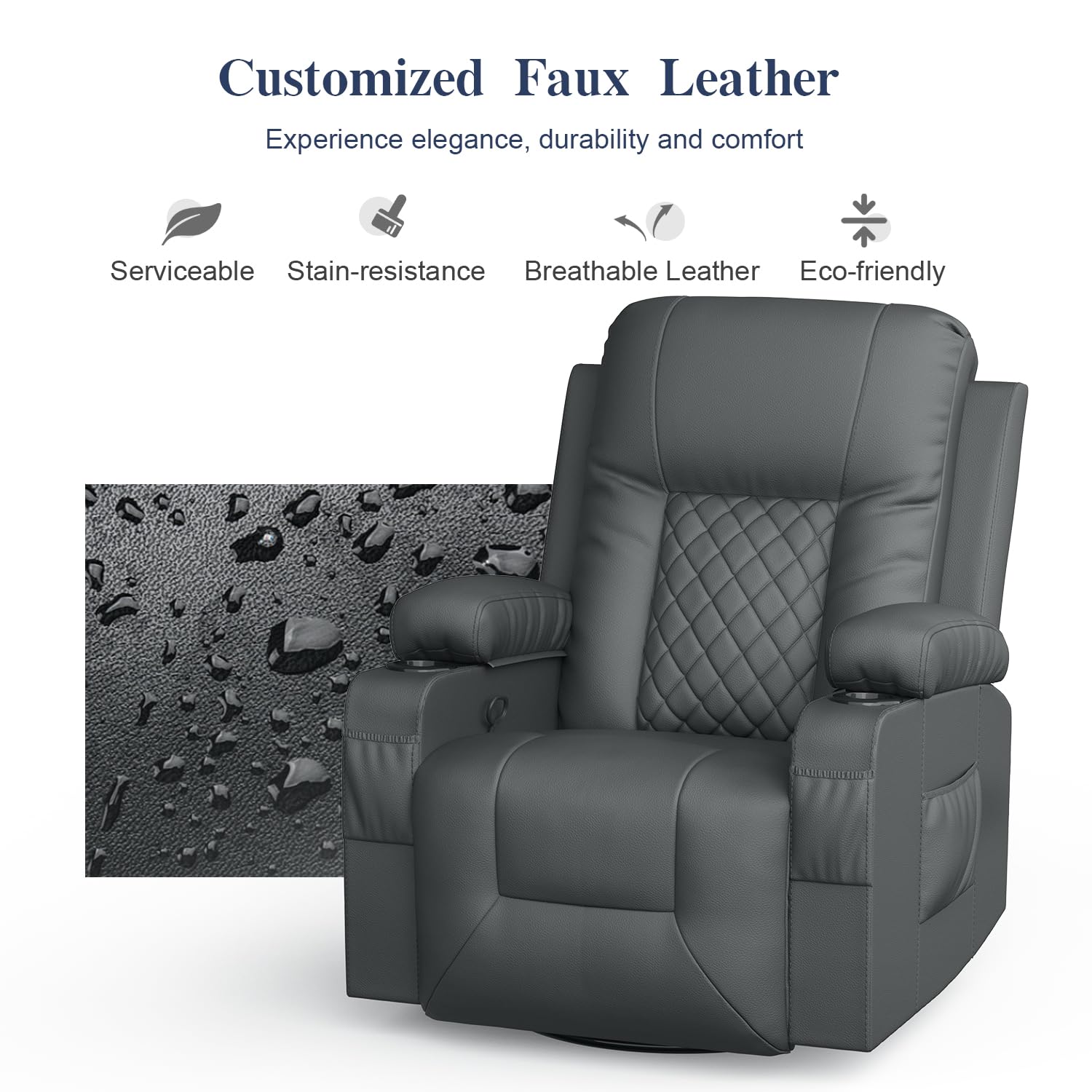 Recliner Chairs for Adults, FSC Certified Massage Reclining Chair with Heated Modern, Ergonomic Lounge Single Reclining Sofa Seat with Cup Holder & Pocket, Living Room Lounge Recliners Black