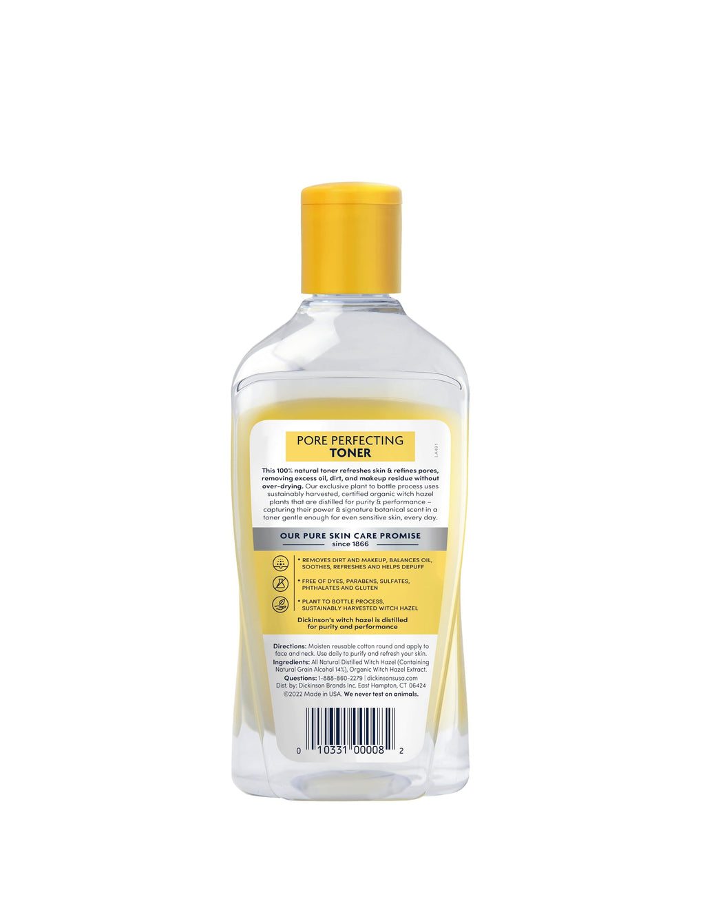 Dickinson's Original Witch Hazel Pore Perfecting Toner | 100% Natural Distilled Witch Hazel | America's #1 Toner | Refines Pores | Removes Impurities & Oil |8 Fl Oz | 6 Count
