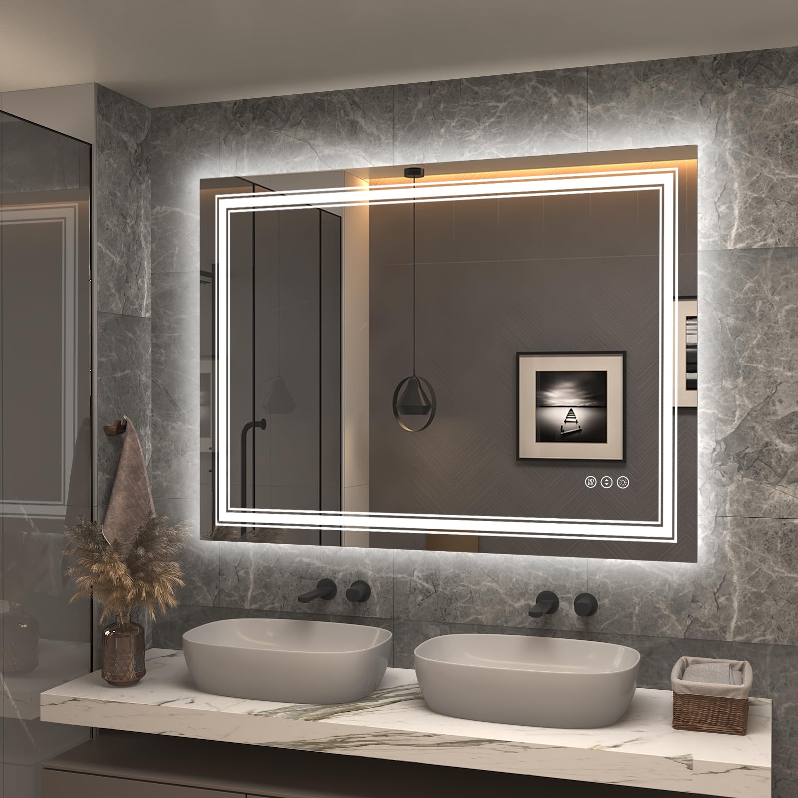 20x28 LED Bathroom Mirror, Vanity Mirror with Lights, Backlit and Front lit Mirror for Wall, Dimmable, Anti-Fog, Shatterpoof, Memory (Horizontal/Vertical)
