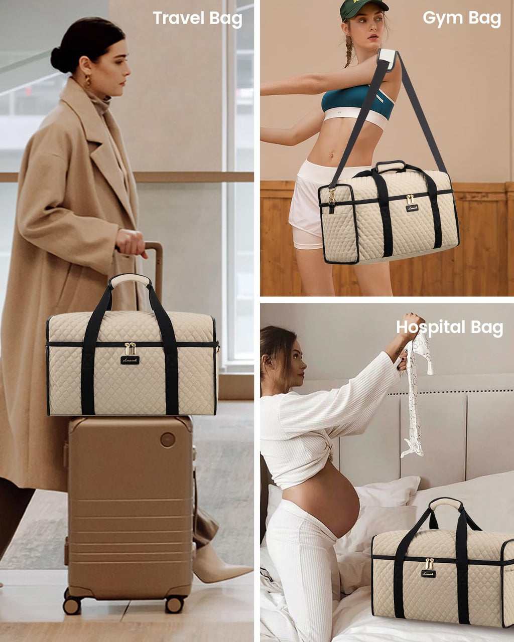 LOVEVOOK Travel Duffle Bag - Weekender & Overnight Bag with Toiletry & Wet Pocket, Carry-On Size, 3pc Set