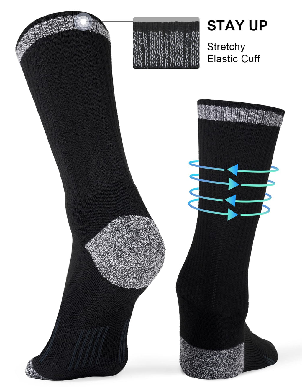FITRELL 6 Pack Men's Athletic Moisture Wicking Crew Socks Cushioned Sport Running Work Boot Socks Size 9-12/12-15